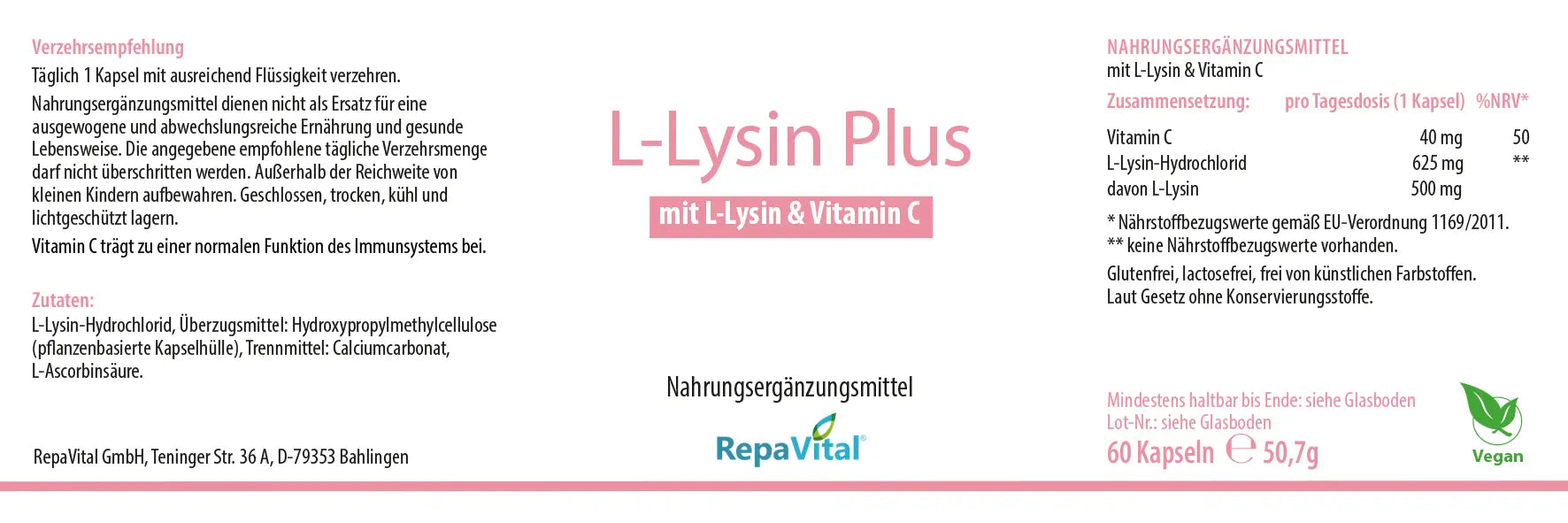 repavital-l-lysin-500-mg-mit-vitamin-c-60-vegane-kapseln image 2