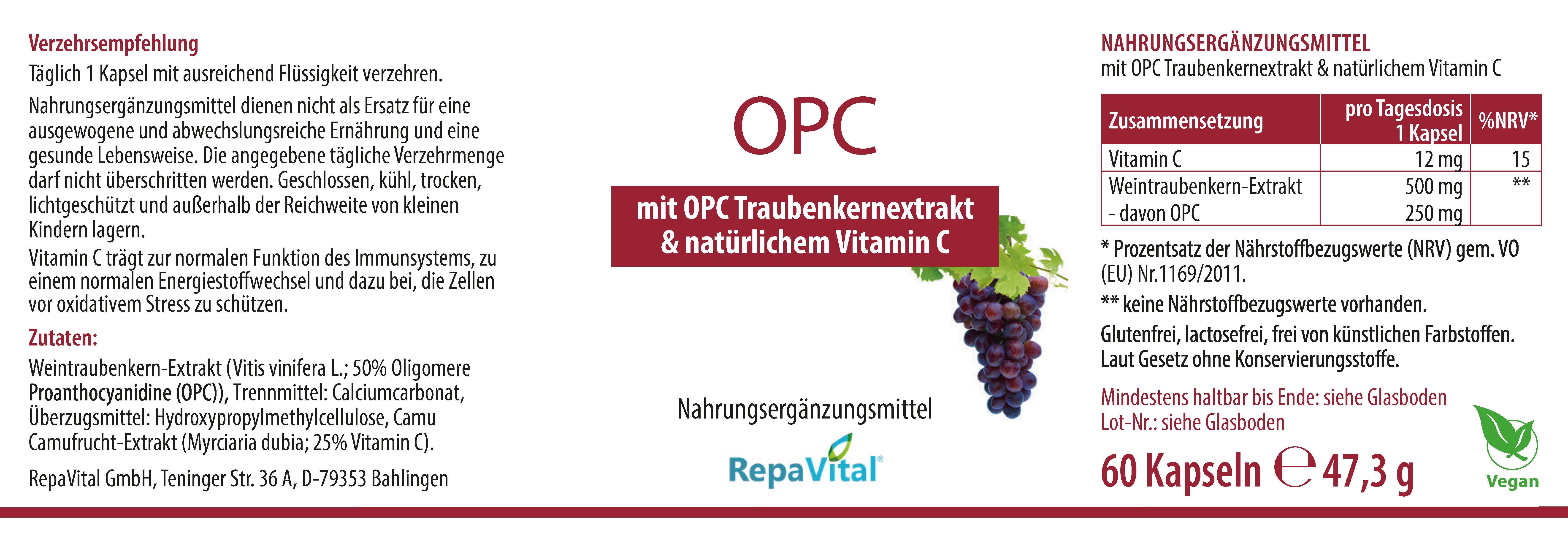 repavital-opc-traubenkernextrakt-opc-vitamin-c-60-kapseln image 2
