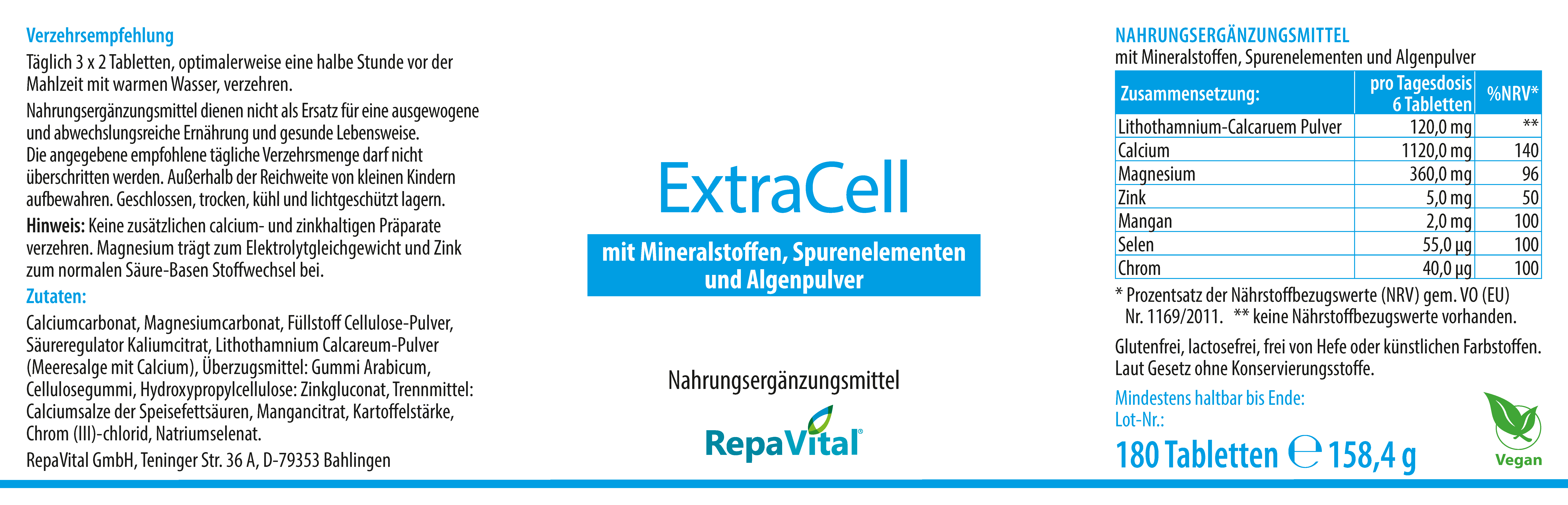 repavital-extracell-mineralstoffe-und-spurenelemente-vegan-180-tabletten image 2